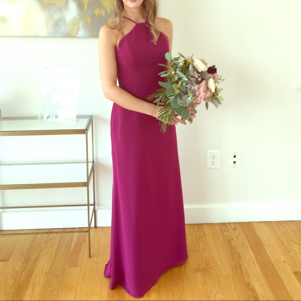 Hayley Paige high neck azalea color dress
